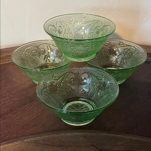 Tiara Chantilly Green Embossed Glass Bowls